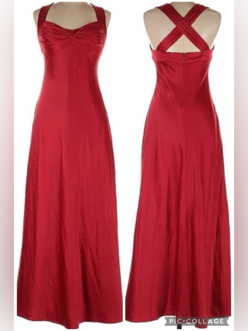 Vintage Y2K Calvin Klein Stunning Elegant Red Satin Halter Evening Gown/ Dress